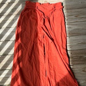 Orange cotton pants with belt